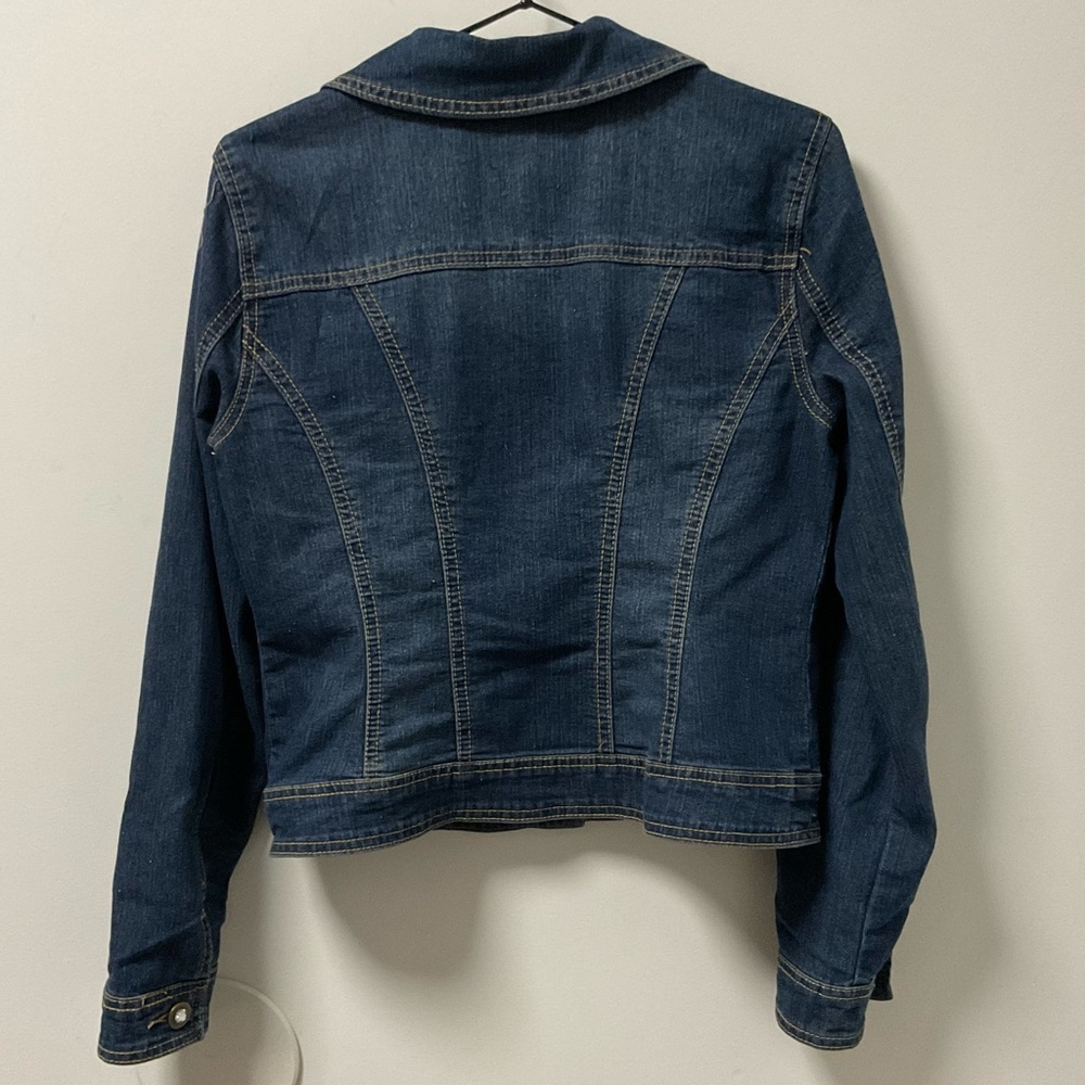 Blingy Baccini Rhinestone Slight Stretch Button Down Blue Jean Jacket! - Picture 3 of 10